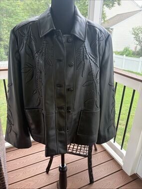 Chico’s Black Embossed Faux Leather Jacket - Women